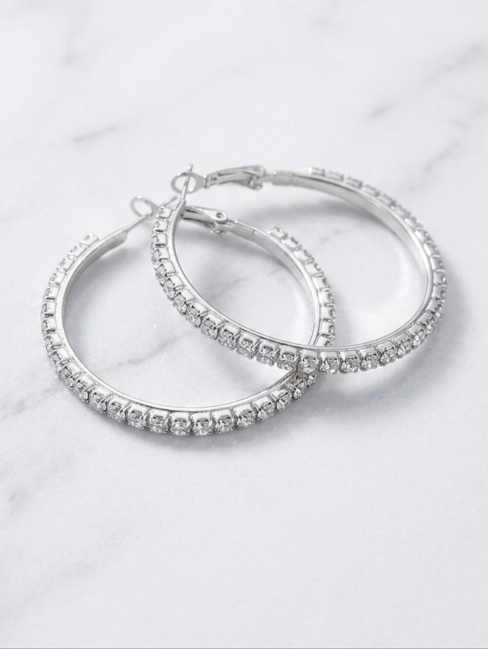 Silver Crystal Hoop Earrings — Sparkling Pavé Accent - Picture 1 of 4